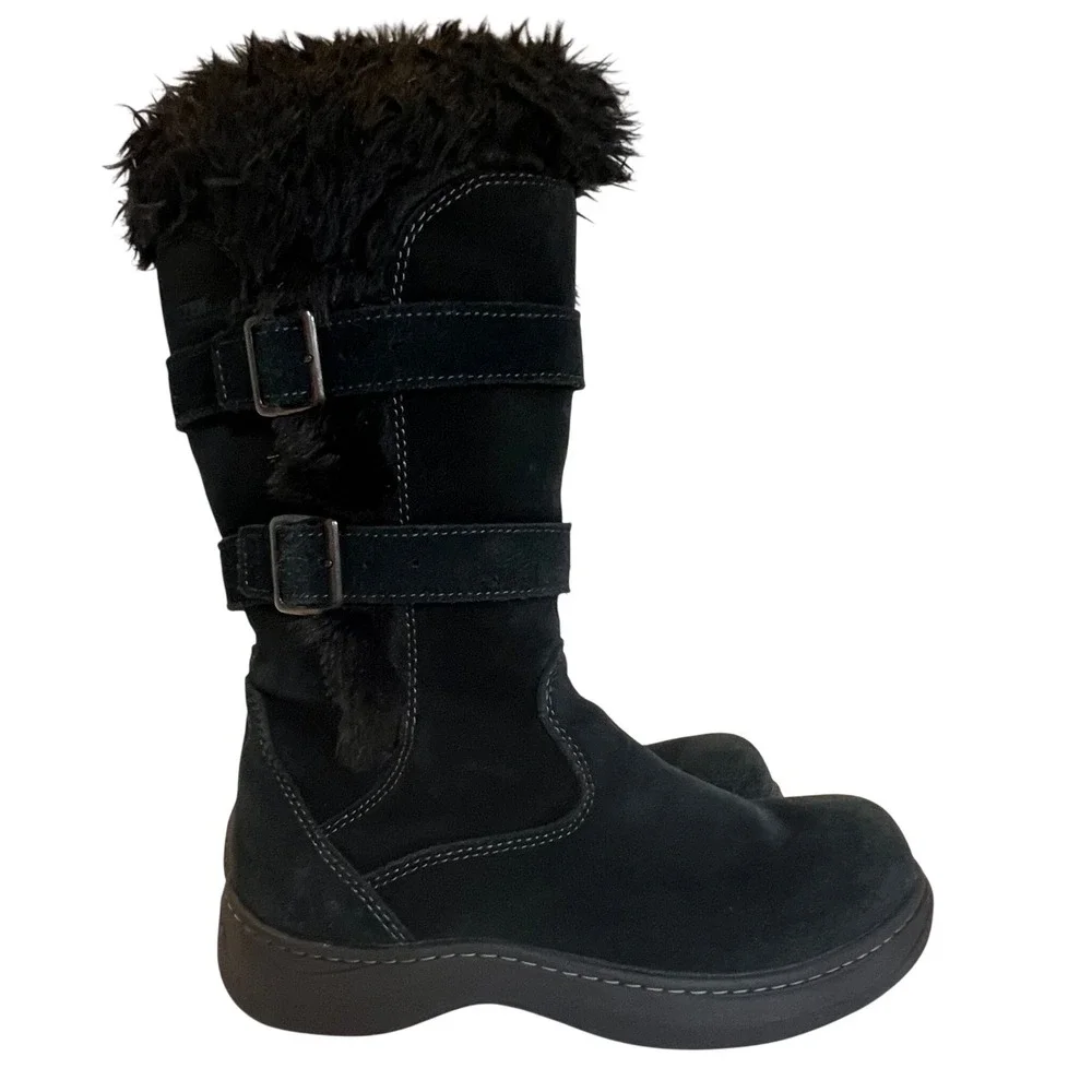 L.L. Bean TEK2.5 Waterproof 7.5 Winter Boots Womens Zip Black Suede Buckle Strap
